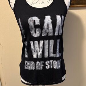 Chin Up Apparel Inspiration denim print letters “I Can I Will End Of Story” tank